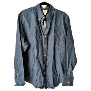 NWT J Crew Irish Linen Blue Button Down Oversized Shirt Size Large
